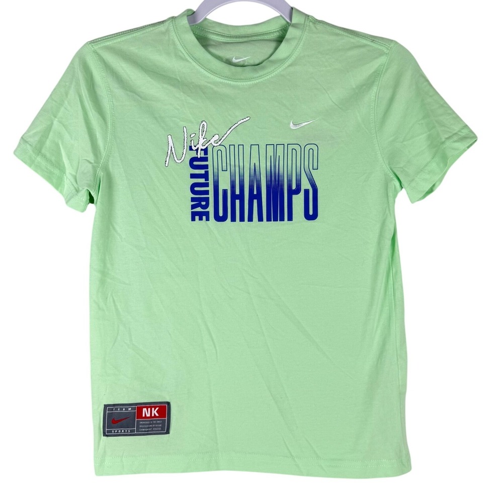 Nike Kids Small Dri-FIT Future Champs T-Shirt Lime Green FN9649-376 Loose Fit‎